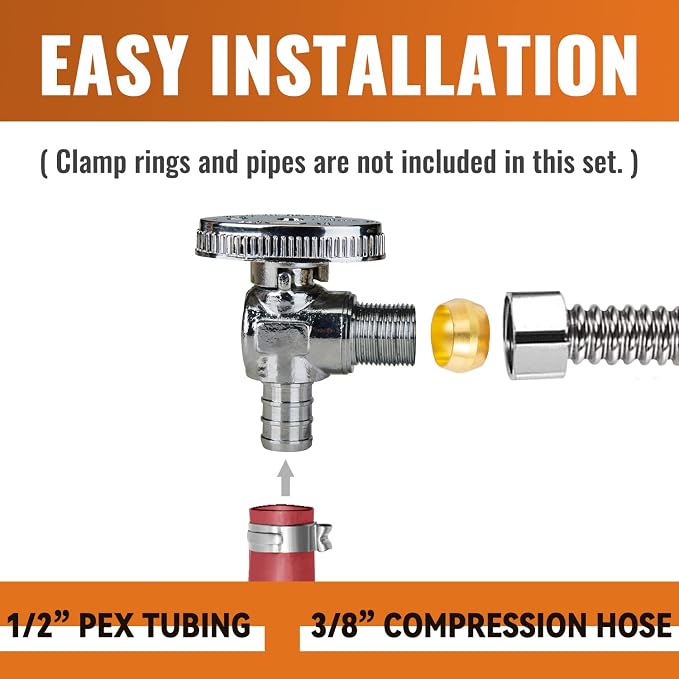 10-Pack Angle Stop Valve, 1/2" PEX x 3/8" OD Compression, 1/4 Turn | Brass - Image 3
