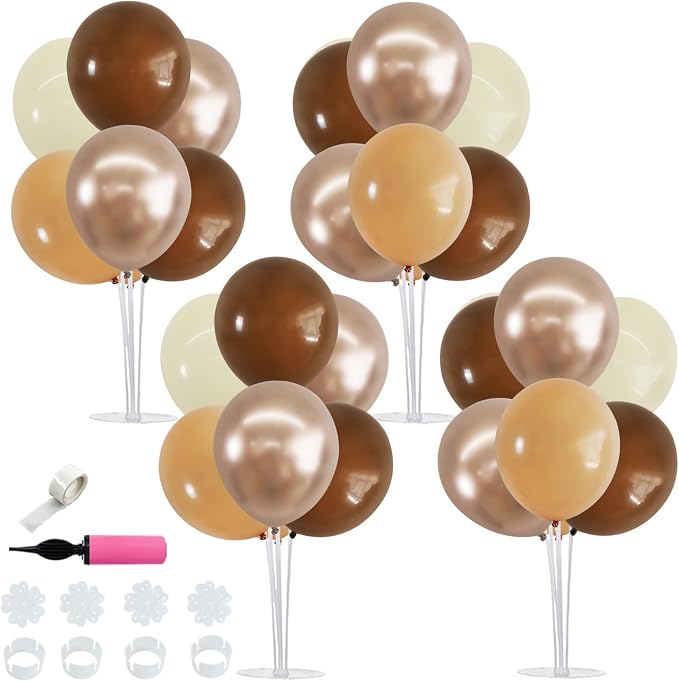 TONIFUL 4 Brown Champagne Gold Balloon Stand Balloon Centerpiece by TONIFUL