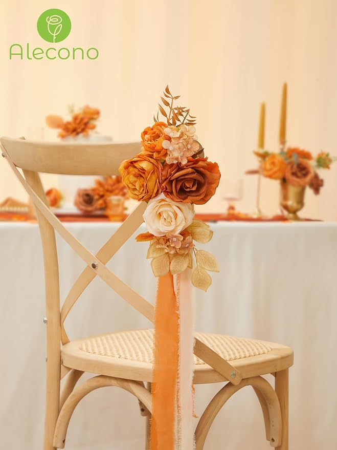 Alecono Orange Artificial Flowers, Silk Fake Fall Floral Set | - Image 7