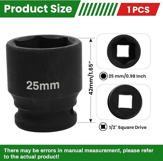 1/2" Drive 25mm Deep Impact Socket, 6 Point Chrome Molybdenum Steel Heavy Duty - Image 2
