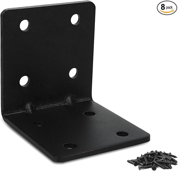 8 Pack L Brackets for Wood Matte Black Strong Corner Brace, Ribbed Corner by MOZCORNHARDWARE