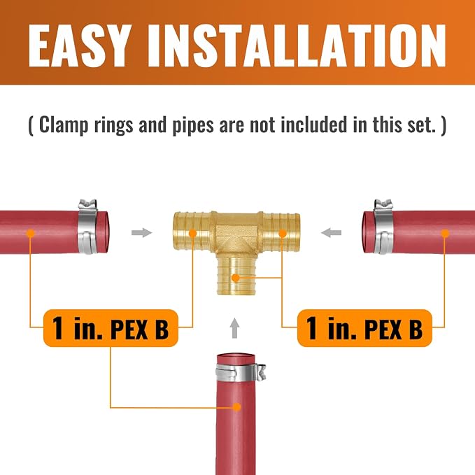 2-Pack 1 Inch PEX Tee Fittings | Brass - Image 3