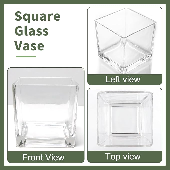 PINIWON 6 Pack Square Glass Vases 5 x 5 x 5 Inch, Wedding Party Home Decor - Image 3