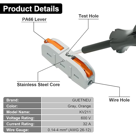 20Pcs Lever Wire Connectors, 1 Conductor | 1 Conductor Splicing Compact - Image 4
