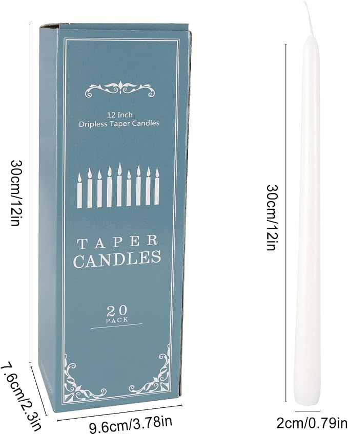 Howemon 20 Pack White Taper Candles 12 Inch Tall 3/4 Inch Thick Burn 10 Hours - Image 4
