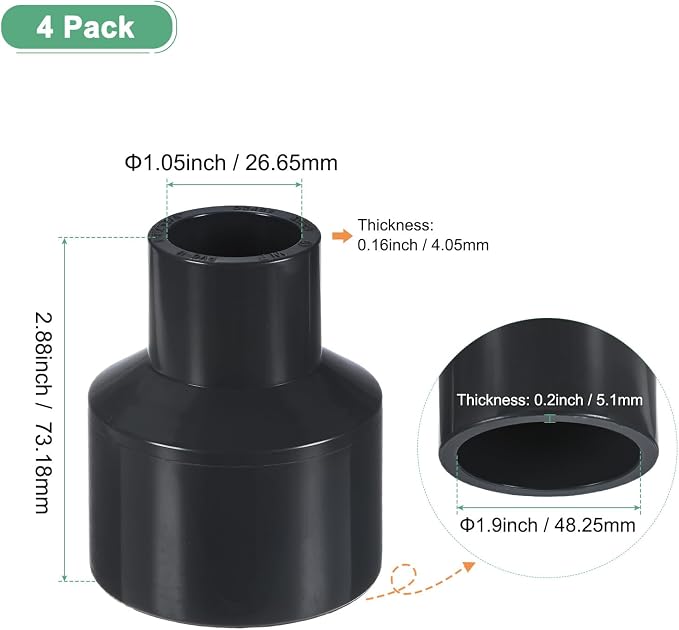 M METERXITY 4-Pack UPVC Reducer Pipe Fitting, 1-1/2"x3/4" Reducing Coupling - Image 3