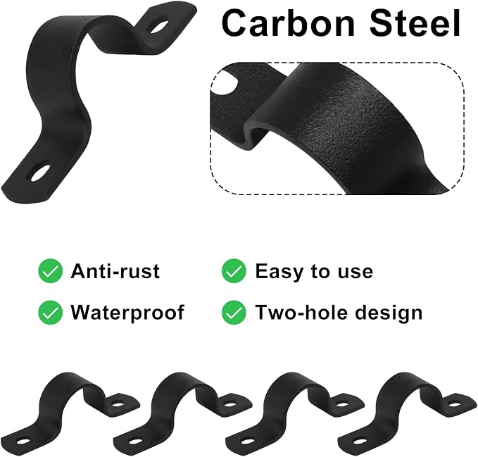 Piutouyar 12 Pcs DN20 Black Pipe Strap, 3/4 Inch Two Hole Strap U Bracket | - Image 4