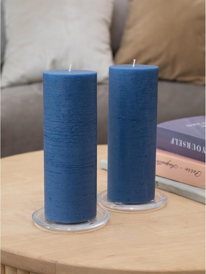 Dark Blue Pillar Candles 3x8 Inch – Set of 2 Unscented Dripless Large Candles - Image 5
