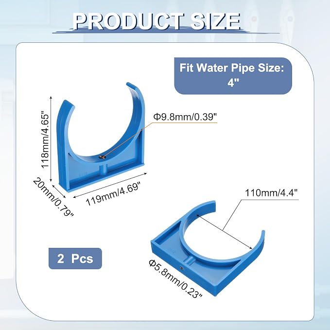 uxcell 2 Pcs PVC Water Pipe Clamps Clips, 110mm ID U-Shaped Water Pipe Buckles - Image 2