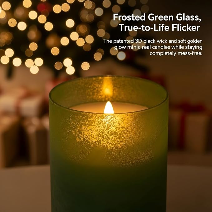 ANGELLOONG Green Pillar Candles Battery Operated - Image 4