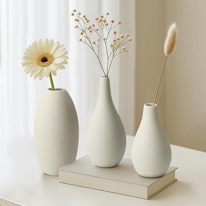 BEAHOT Ceramic Vases Set of 3, Modern Decorative Flower Vases by BEAHOT