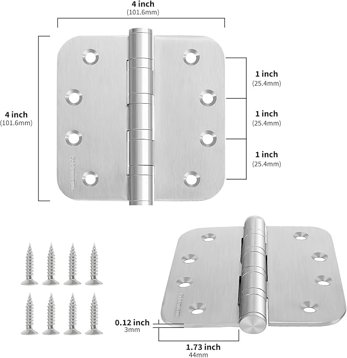 3 Pack goldenwarm Satin Nickel 4'' Door Hinges - Image 2