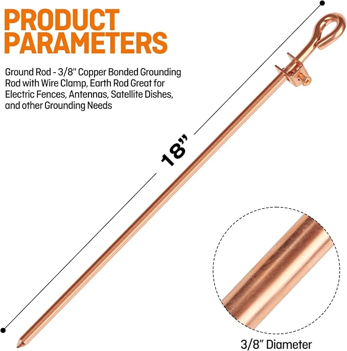 Ground Rod - 3/8" Copper Bonded Grounding Rod - Image 2