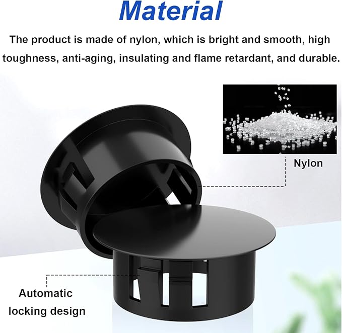 Tnisesm 200Pcs 8 Sizes Nylon Plastic Hole Plugs Black 1/4" 5/16" 3/8" 1/2" 5/8" - Image 3