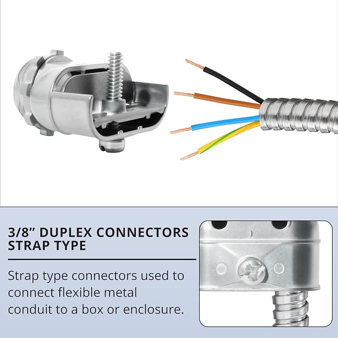 3/8 Inches Flexible Metal Conduit Duplex Connector, Flex Wire Box Connectors - Image 5
