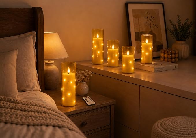 5 Pack Champagne Transparent Acrylic Flameless Taper Candles, Flickering Black - Image 6