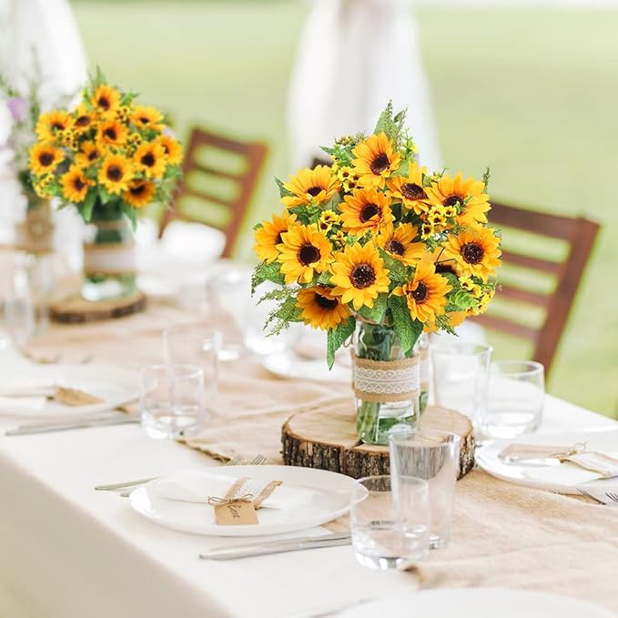 AmyHomie Artificial Sunflowers for Outdoors Fall Decor, 2 Bouquets | Garden - Image 2