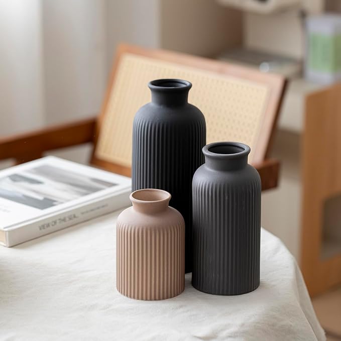 Large Modern Ceramic Vase Set, 3-Piece Decorative Vases - Image 7
