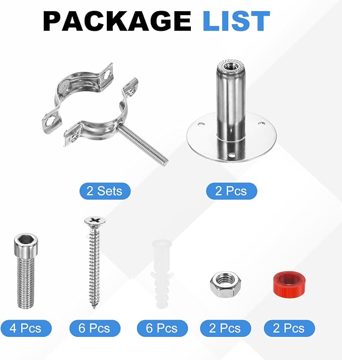HARFINGTON 2 Set Wall Mount Ceiling Mount Pipe Supports 304 Stainless Steel - Image 3