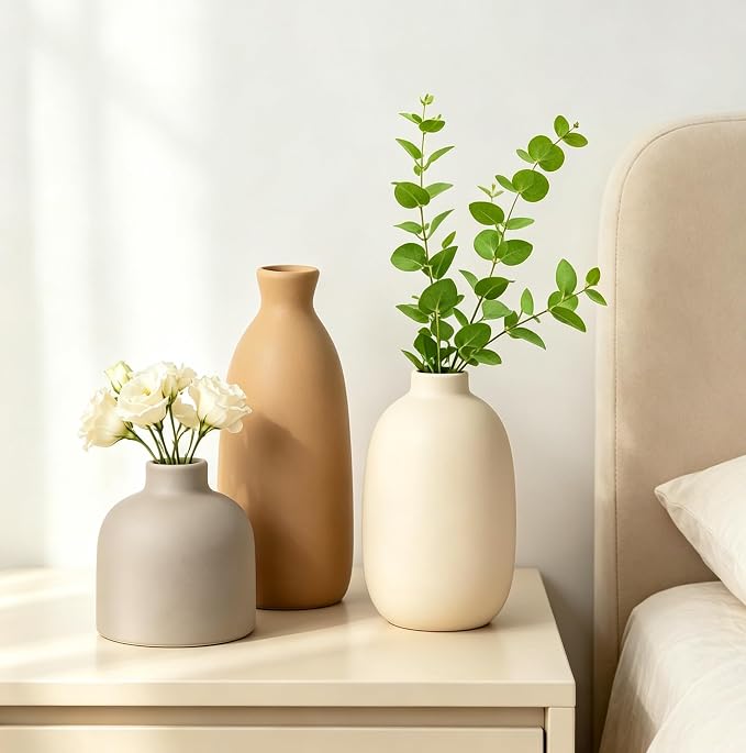 Modern Ceramic Vase Set of 5, Vases Home Decor Rustic Farmhouse Decorative | - Image 6