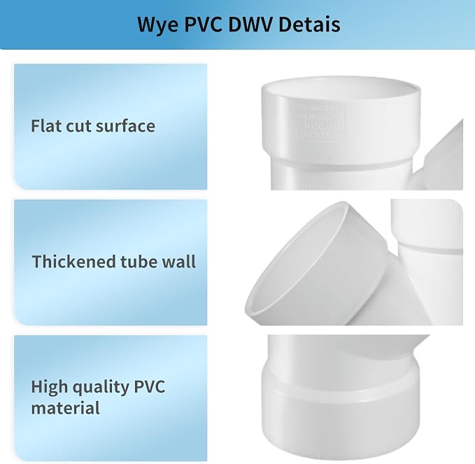 LESSO 4" PVC Y Pipe Fitting, Deep Wye DWV | 4 Inch PVC DWV Fitting, High Flow - Image 4