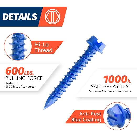 3/16" x 1-1/4" Concrete Screw Anchor, Cement or Stucco - Image 3