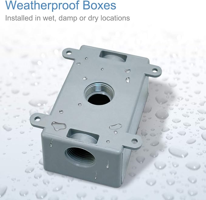 Electrical Box, Weatherproof PVC Outlet Box, 1/2" & 3/4" Threaded, 1/2" & 3/4" - Image 3