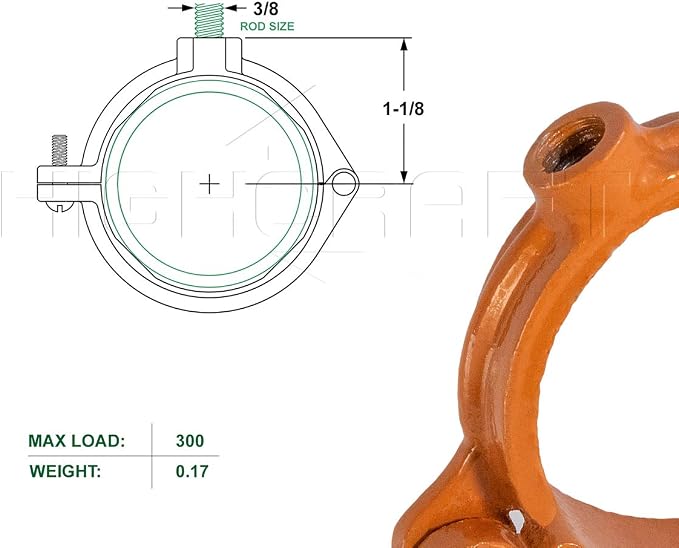 HIGHCRAFT HINGC-01-10 Industrial Decor Hinged Split Ring Pipe Hanger 1 in. - Image 6