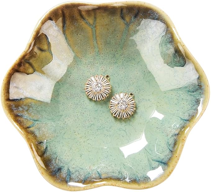 JAMEND CLXP Lotus Leaf Shape Ring Holder Dish, Small Key Bowl, Ceramic Trinket by JAMEND+CLXP