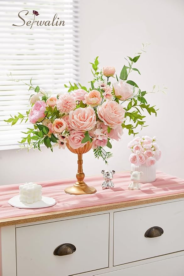 Serwalin Artificial Flowers Pink Flowers Fake Silk Flowers - Image 6