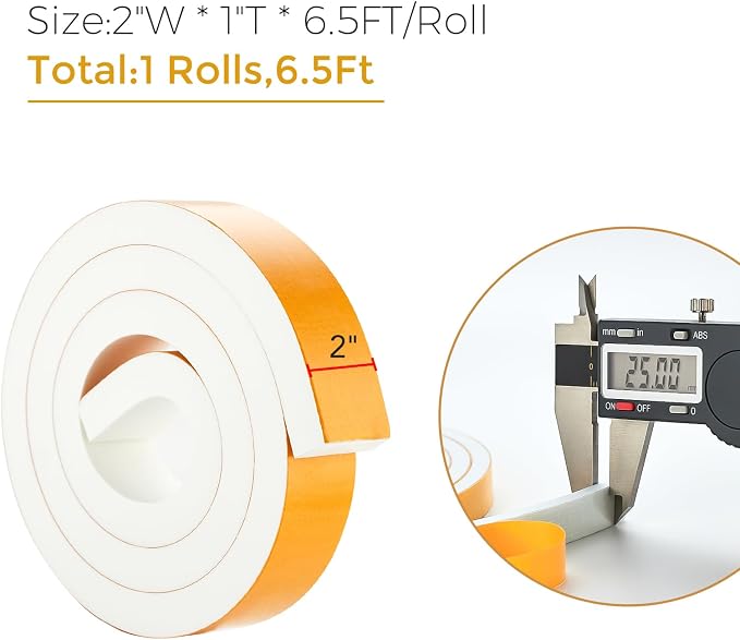 Ravinte Weather Stripping Door Seal, 2 x 1 Adhesive Foam Tape, 6.5 FT | - Image 3