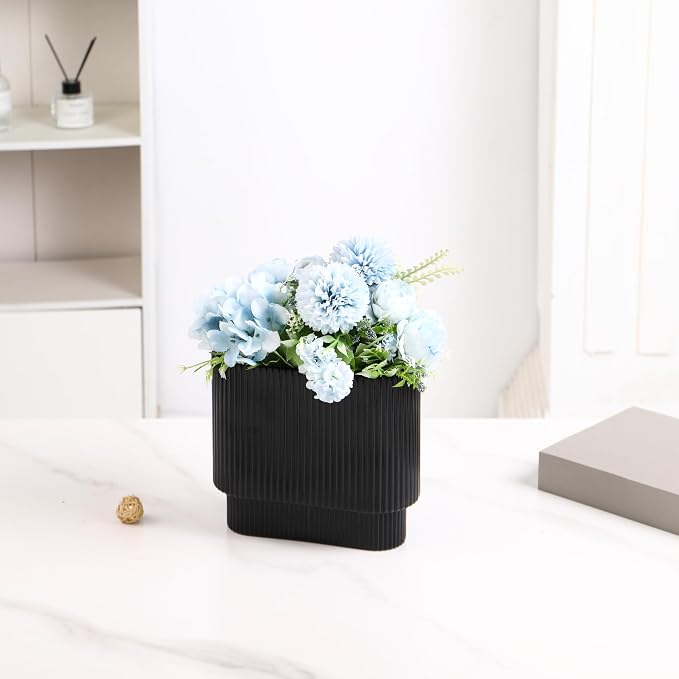 Ribbed Vase, Modern Vases for Living Room, Dining Table, 7 Inch - Image 7