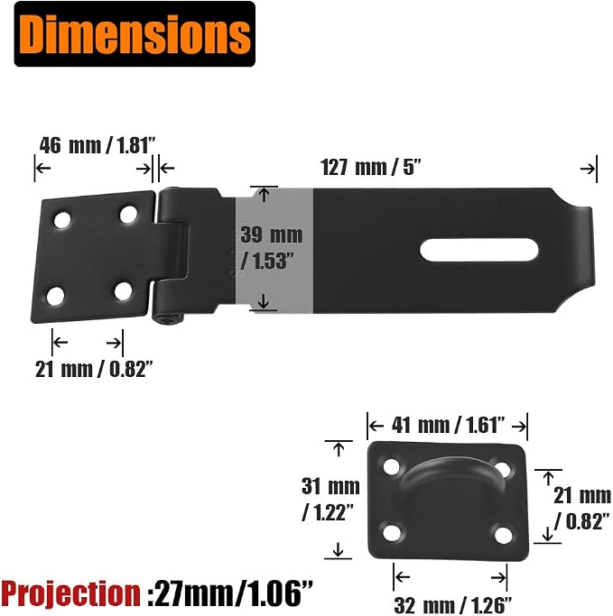 JQK Door Hasp Latch Lock, 5 Inch 304 Stainless Steel Safety Packlock Clasp - Image 2
