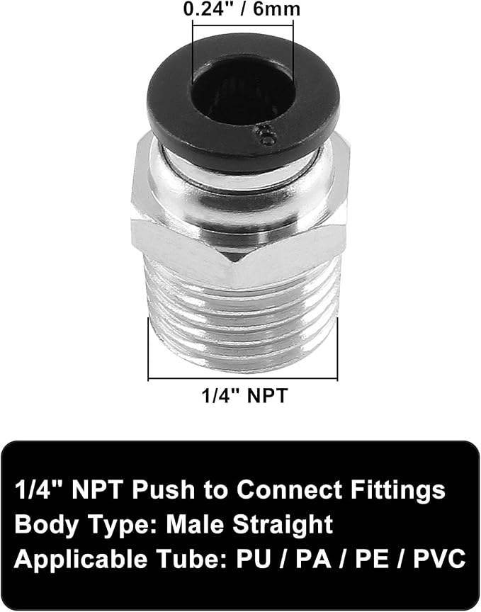 10Pcs 6mm Push Connect 1/4 NPT Male Straight Pneumatic Fitting | Pure Copper - Image 4