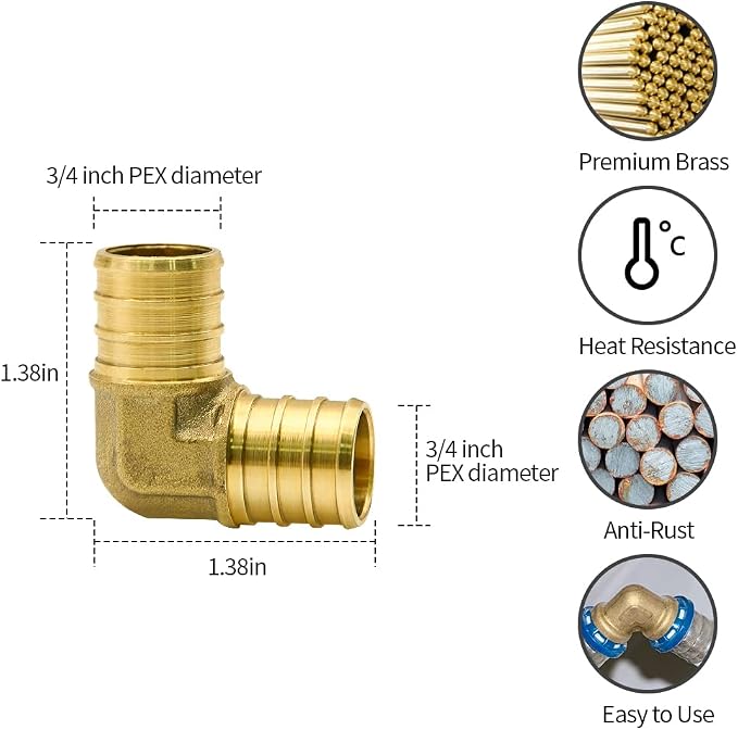 30pcs 3/4" Brass PEX Fittings, Elbow TEE Straight Couplings Set | - Image 2