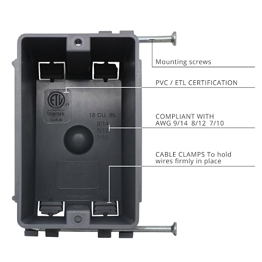 18 Cu in Single Gang New Work Electrical Outlet Box | 1 Gang Wall Outlet Box - Image 2