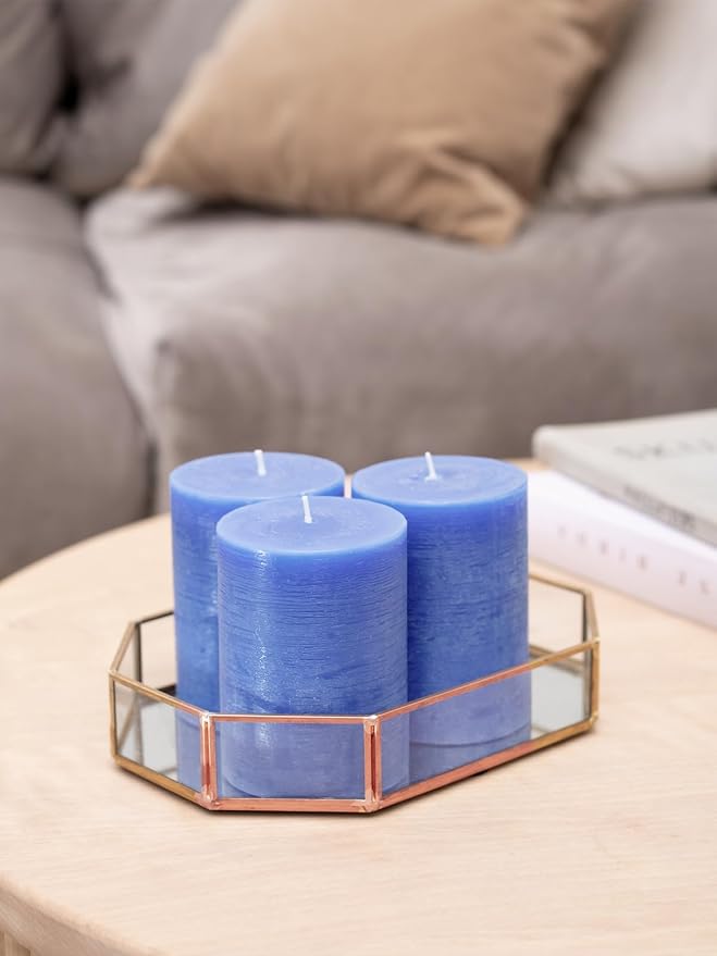 3x4 inch Pillar Candles Set of 3 – Unscented Dripless Rustic Blue Candles - Image 7