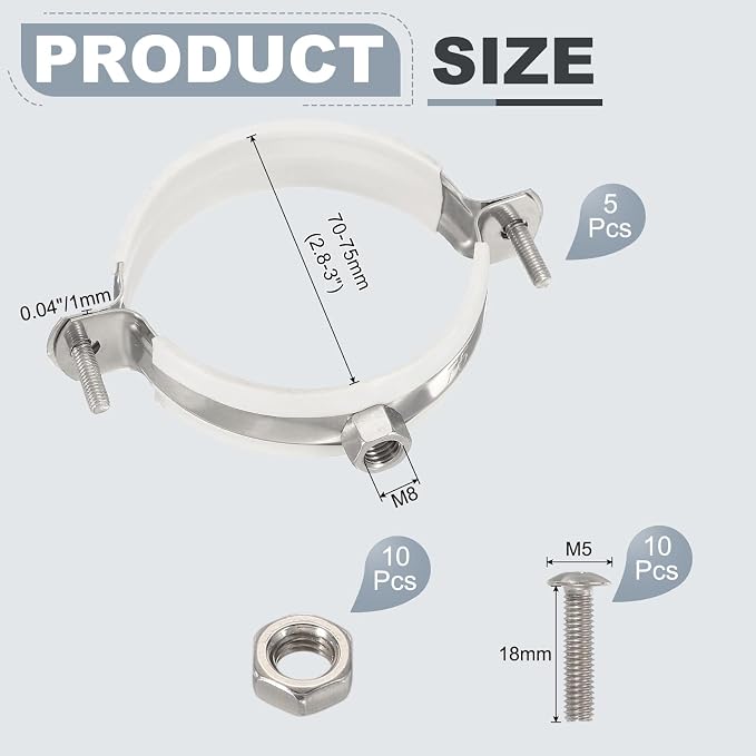 HARFINGTON 5pcs 201 Stainless Steel 2.8-3"/70-75mm Split Ring Pipe Hanger Pipe - Image 2