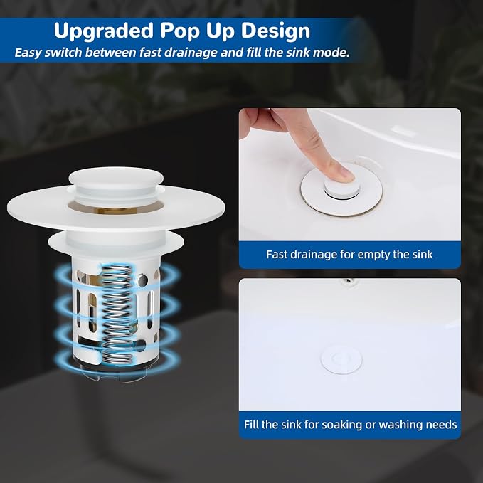 Hibbent Upgraded 3 in 1 Bathroom Sink Drain Strainer, Pop Up Stopper - Image 6