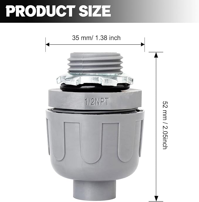 1/2 inch Liquid Tight Connector PVC Flexible Conduit Connector, Straight 180 - Image 2