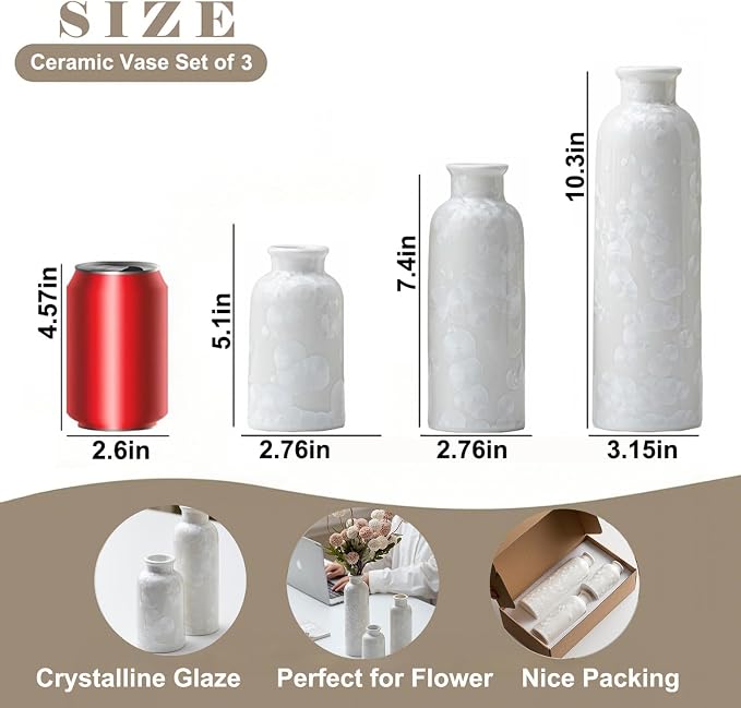 Modern Ceramic Vase Set of 3, Decorative Bottles - Image 7