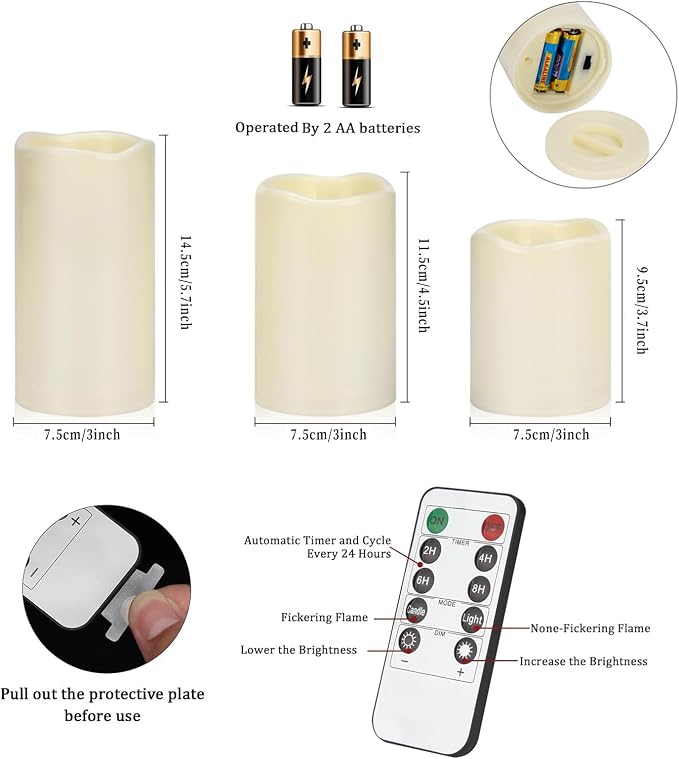 Flameless Candles 4" 5" 6" Outdoor Indoor Pillars Battery Operated Flickering - Image 4