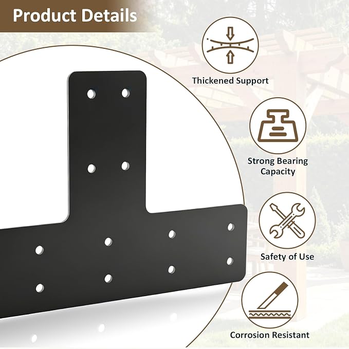 Black Heavy Duty T Post Brackets, Flat Mending Plate - Image 3