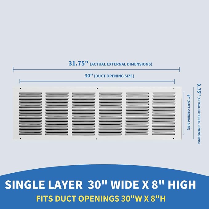 30 x 8 Return Air Grille, Air Return Vent Cover, AC Vent Cover, Cold Air Return - Image 2