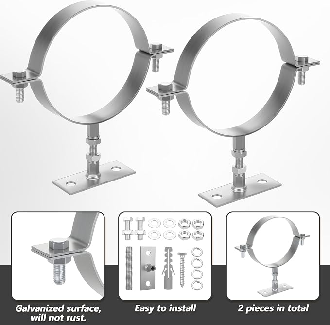 2 Sets 6 Inch Adjustable Pipe Bracket, Heavy Duty Galvanized Steel Split Ring - Image 4