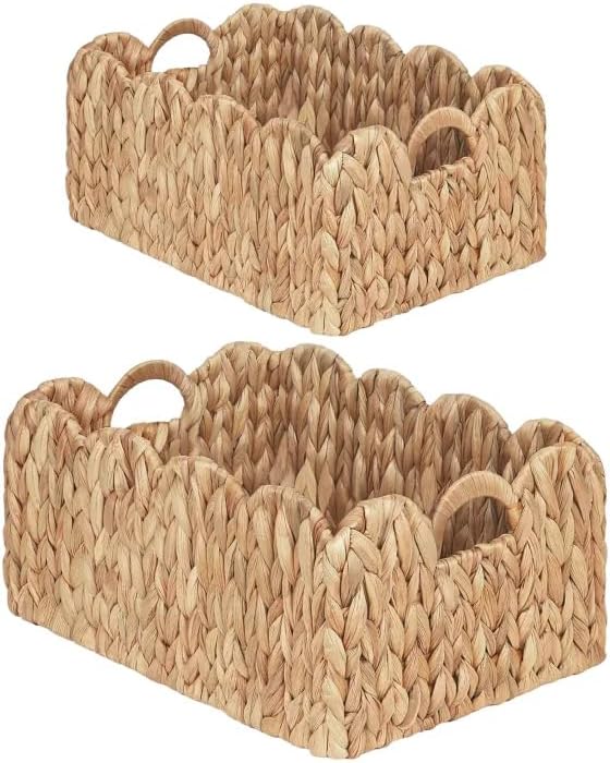iEGrow Scalloped Wicker Basket, Rectangle Storage Baskets by iEGrow