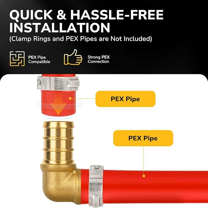 Pex Fittings, 1/2" Pex 90 Degree Elbow, Heavy-Duty Brass Crimp Fittings - Image 3
