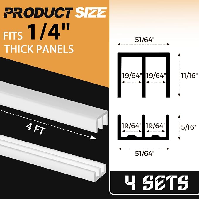 4 Sets 4 ft Long Plastic Sliding Cabinet Door Track Hardware Set - Image 2
