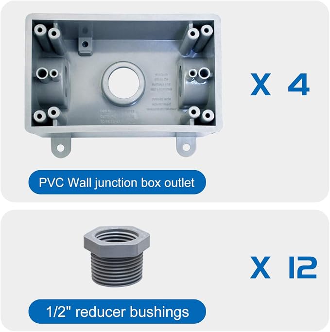 4Packs Weatherproof Outlet Box, PVC Electrical Box, 1/2" & 3/4" Threaded | - Image 4