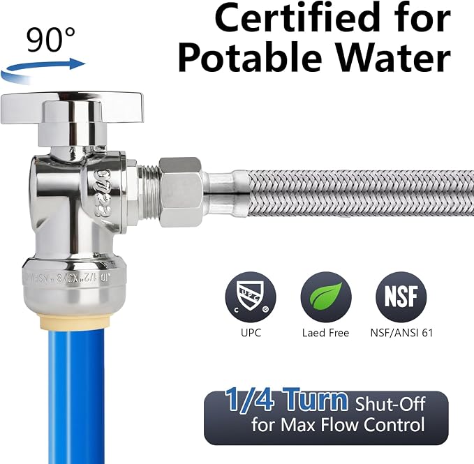 WiseWater Push to Connect Angle Stop Valve 1/2" Push x 3/8" Compression | - Image 3